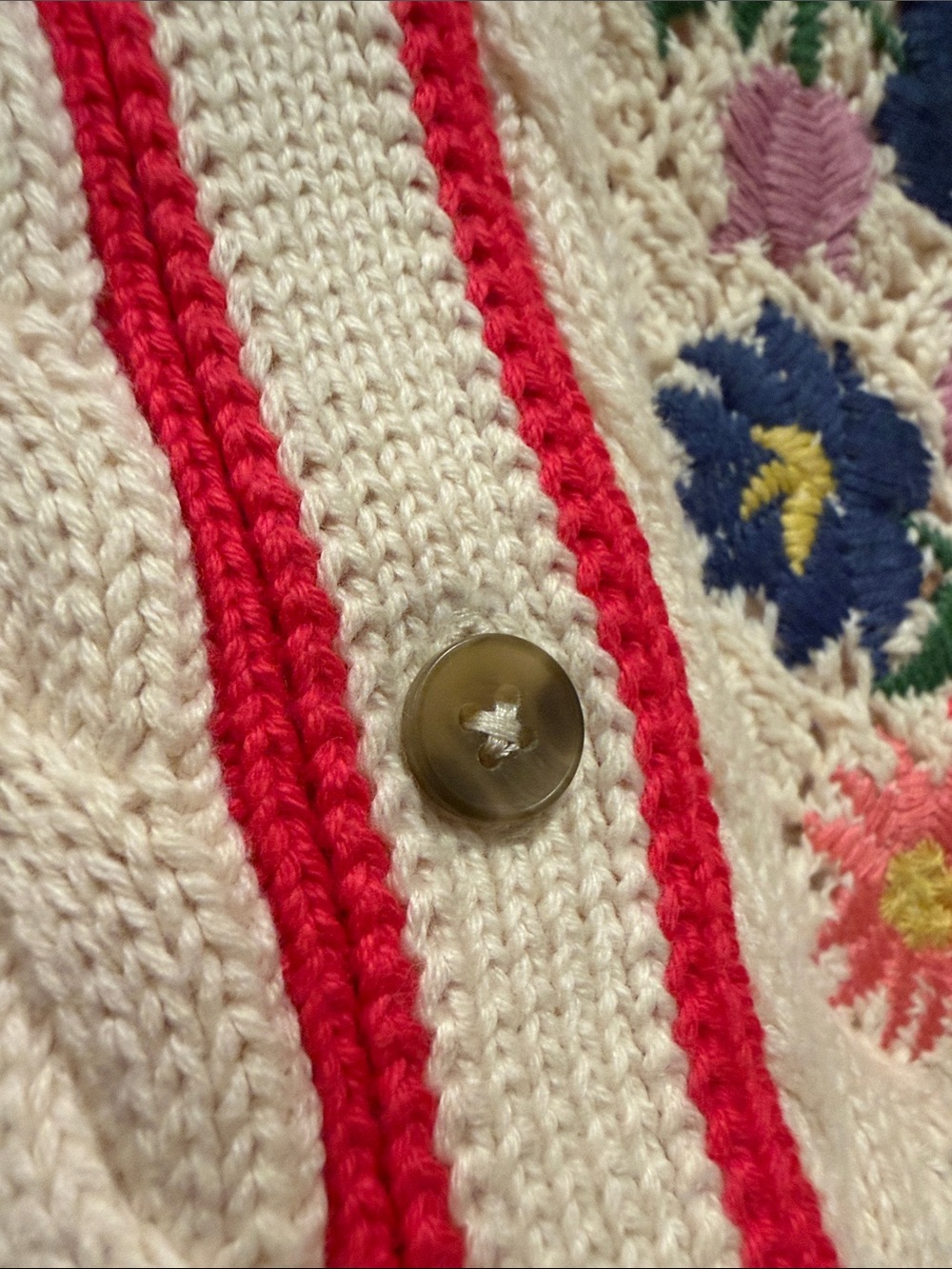 Boden Cream Floral Crochet Button-Up Sweater Large - Picture 7 of 15